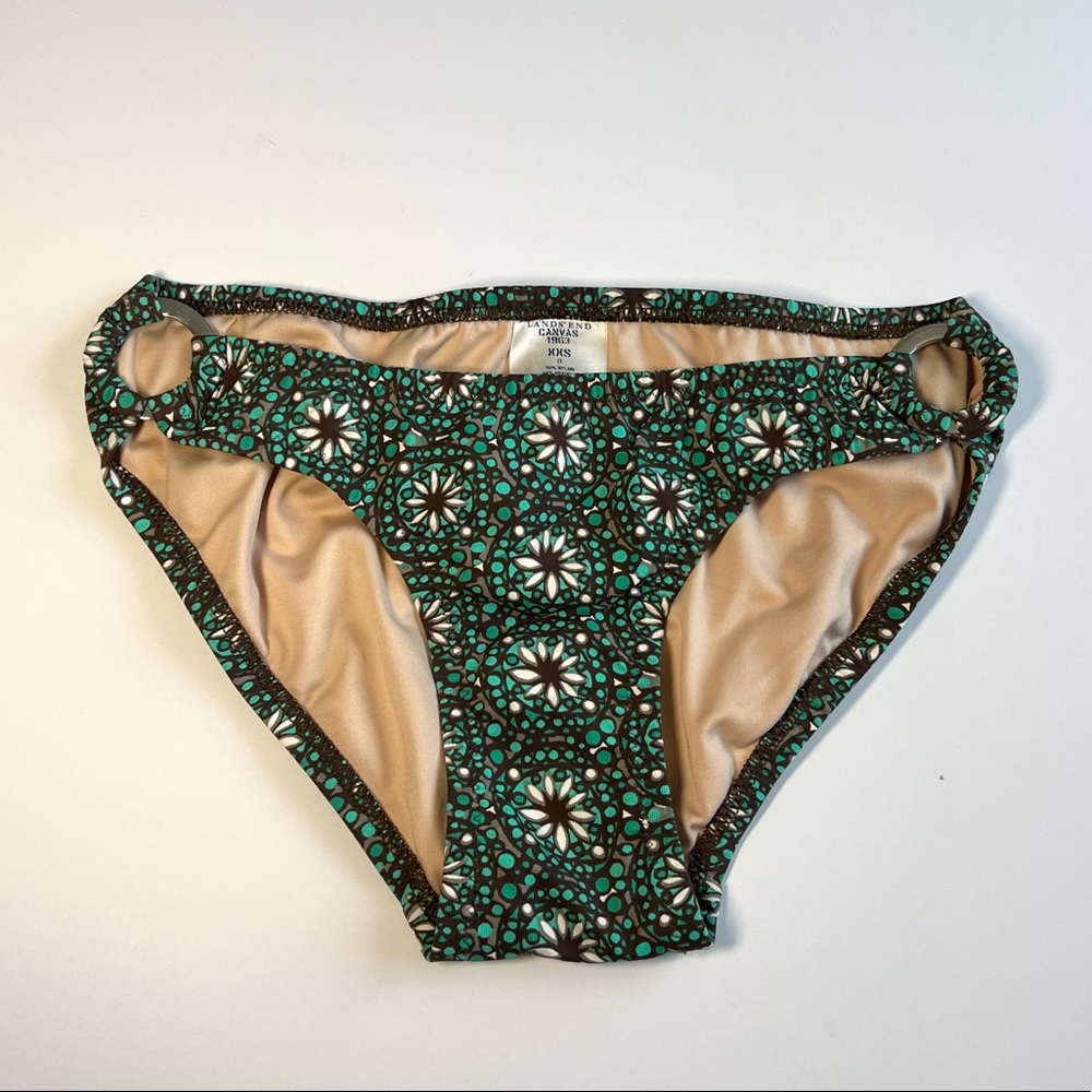 LAND’S END • Green/Brown O-ring bikini bottom • Size XXS • LIKE NEW